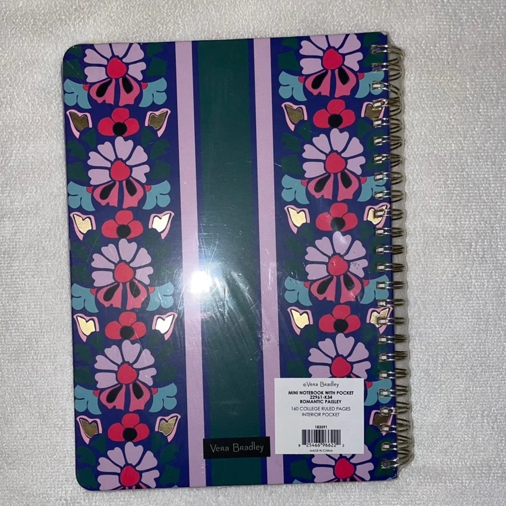 New! Vera Bradley Mini Notebook W/Pocket Romantic Paisley🌸160 page Spiral✨